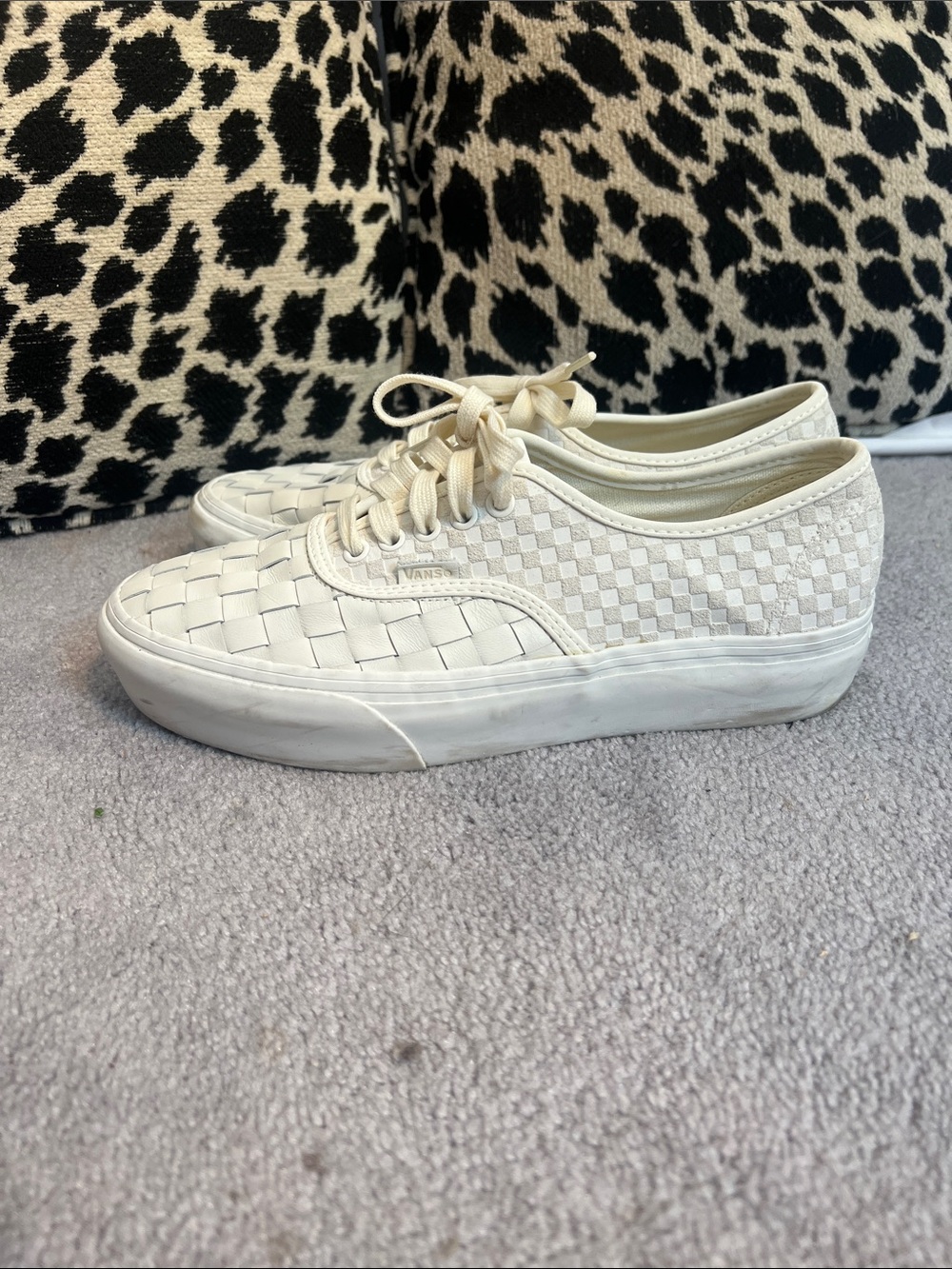 Vans Platform Woven Canvas Low-Top Sneakers in Off-White
